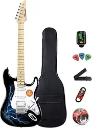 39 Inch Full Size Electric Guitar Kit Solid Body Electric Guitar Beginner Kits, Tuner, Capo, 6 String Set, Guitar Picks, Cable, Strap, Bag (blue)