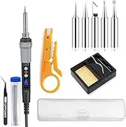 Soldering Iron Kit,90W LCD Digital Solder Iron Adjustable Temperature 180-480℃ Welding Iron Kit Electronics 12 in 1 Welding Tools with Auto Sleep,Temp Calibration,Tips,Stand,Solder Wire,Sponge,AU Plug