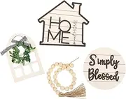 GRIRIW 4pcs Farmhouse Tiered Tray Decor Bead Garland Spring Centerpieces Rustic Home Decoration for Tiered Trays Desktops Bookcases for Housewarming