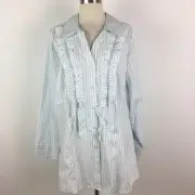 Lane Bryant Blue Stripe Ruffle Button Front top NWT 22