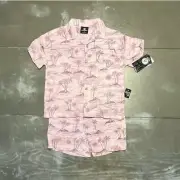 Volcom Pink Hawaiian Button Up Shirt Shorts Set Linen Blend Boys NWT 4T