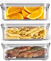VAKUEN 0.8L Airtight Food Storage Containers, Set of 3 – Square, BPA-Free, Leakproof, Stackable, One-Click Seal Lid, Microwave/Freezer/Dishwasher Safe