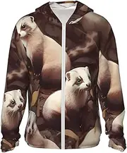 [FHEDVBN] Men's UPF 50+ Hairy Ferret Sun Protection Hoodie Long Sleeve Rash Guard Hiking Running Workout Shirt