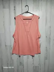 St. John's Bay Women's 2X Sleeveless V Neck Slub Knit Top In Miami Peach