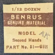 NOS NEW Genuine Benrus Cal. AK Watch Part# 51 - Gilt Second Hand