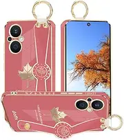 [Kainevy] Phone Case for Oppo Reno 8 Lite 5G Case Aesthetic Silicone Shockproof for Women Protector Cover Oppo Reno 8 Lite Phone Case Slim with Ring Wrist Starp Maple Leaf Pattern Design (Red)