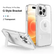 For iPhone 14 Pro Max Magsafe Magnetic Transparent Case Cover + Metal Kickstand