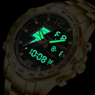 LIGE防水手錶男士時尚商務男士手錶雙顯示夜光計時鬧鐘鋼錶帶男