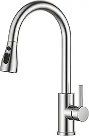 FORIOUS WELS Kitchen Sink Taps Mixer with Pull Out Spray, Swivel Single Handle High Arc Pull Down Stainless Steel Tap