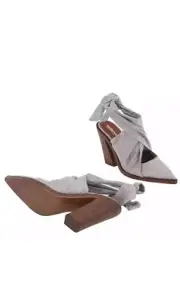Burberry Pewter Melange Tillington Scarf Tie Detail Jersey Point-toe Mules,