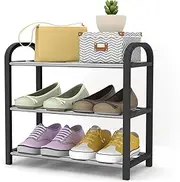 Small Shoe Rack，3-Tier Shoes Shelf Storage Multifunctional Lightweight Organizer Sturdy Metal Stackable Stand Footwear for Closet Living Room Bedroom Bathroom(3 Tier Black Shoe Rack)