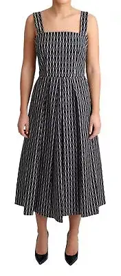 Dolce&Gabbana Women Black Dress 100% Cotton Geometrical Zip A-Line Maxi Sundress