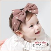 【akiko kids】可愛蝴蝶結造型棉麻布料0.5-2歲寶寶髮帶-粉白點點