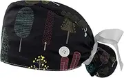 [WOSHJIUK] Working Hat 2 Pack Scrub Caps for Women,Colored Abstract Leaves Tree,Tie Back Cap Adjustable Scrub Hat