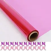 Hysgscwd Rose Red Cellophane Wrap Rolls, 1.3x98.4ft Flower Wrapping Paper and Pull Bows Packaging, 2.2 Mil Thick Translucent Crystal Cellophane Wrapping Paper for Bouquet Packaging, Gifts Basket, Arts