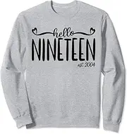 [X.Style] Hello Nineteen Est. 2004, 19 Years Old Girls 19th Birthday Sweatshirt ds1180 Sweater (M) Heather Grey
