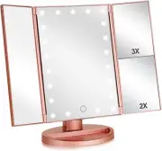 Tri-fold Lighted Vanity Makeup Mirror with 3x/2x Magnification,21 LEDs Light and
