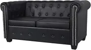 Chesterfield Sofa Black, Artificial Leather Couch for Living Room, 2-Seater Sofas, Small Bed, Comfy Furniture, Lounge Chairs