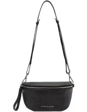 [Mocha] Chevron Leather Bum Bag in Black/Sil