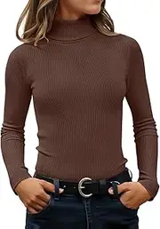 [ZESICA] Women's 2023 Turtleneck Long Sleeve Knit Shirts Fall Basic Tops Slim Fitted Ribbed Sweater