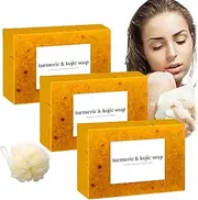 Lemon Turmeric Kojic Acid Soap Bar, Natural Gentle Turmeric And Kojic Acid Soap, Turmeric Soap Bar For Face & Body With Net (3)