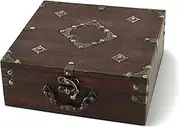 SLPR Wooden Tea Box Chest with 6 Compartments, Ornate Wood Box with Hinged Lid, Vintage Treasure Memory Chest for Small Keepsakes, Antique Decorative Storage