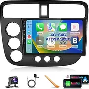 4G 64G Radio for Honda Civic 2001-2005 Car Stereo with 9inch 1280 * 720P IPS Touchscreen/Wireless CarPlay/Android Auto/MirrorLink/BT 5.0/AI DSP/32EQ/GPS/FM/RDS/WiFi/AHD Backup Camera