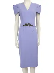 Purple Crystal Embellished Belted Dress
