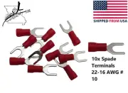 10x #10 Red Spade Terminal 22-16 AWG Wire Electrical Connector Fork End Crimp On