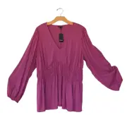 NWT Torrid Women Peplum Blouse Top Size 2X Rayon Slub Smocked Waist Boho Peasant