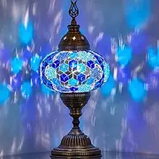 DEMMEX Battery Operated Mosaic Table Lamp with Big Size Globe and Built-in LED Bulb, Turkish Moroccan Colorful Mosaics Exotic Table Desk Bedside Night Lamp Light Lampshade, Handmade (Blue Space)