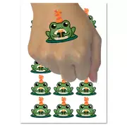 Delightful Kawaii Chibi Birthday Frog Toad Holding Gift Temporary Tattoo Set