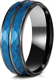 [Truly Alpha] Tungsten Rings for Men - 8mm, Groove Tungsten Men Wedding ring | Blue Wedding Bands for Him | Tungsten Wedding Rings Men