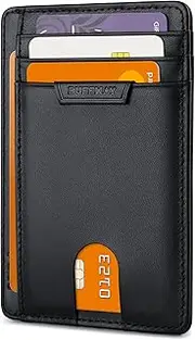 [Buffway] Slim Wallet for Men or Women Minimalist Small Leather Front Pocket Wallets with RFID Blocking and Gifts Box