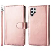Detachable Leather Cover Stand Wallet Phone Case With 9 Card Slots For Samsung Galaxy S22 Ultra 5g - Black