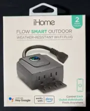 iHome Flow Outdoor Smart Plug with Dual Sockets, Weatherproof IPX3 WiFi Plug