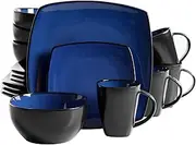 Gibson Elite Soho Lounge Reactive Glaze Stoneware Dinnerware Set, Square, Sapphire