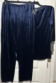 Herman Geist 2 Pc Pants Top Set Outfit velour Size XL Stretch Knit New Blue New