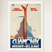 Galrie Chamonix Mont Blanc France Vintage Ski Poster for Summer and Winter Sports Art, White Frame, A3 30 x 42cm (12 x 16inch)