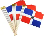 Dominican Stick Flag Small Mini Hand Held Flags - Solid Wooden Pole and Spear To