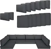 14 Piece Outdoor Patio Cushion Cover Replacement, Waterproof Patio Cushion Covers, Outdoor Furniture Cushion Covers Set for 6 Seat Wicker Rattan Sofa (deep Grey, 25.6 * 25.6 * 4 inch)