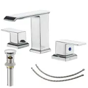 Chrome Widespread Bathroom Faucet Waterfall Sink 3 Hole 2-Handle 8 Inch Moder...