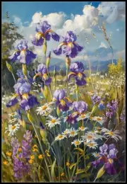 Irises and Oxeye Daisies - DIY Chart Counted Cross Stitch Patterns Needlework