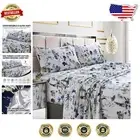 Soft Cotton Sateen California King Bed Sheets - Floral Print, Extra Deep Pockets