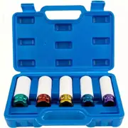 5Pcs Alloy Wheel Nut Thin Wall Deep Impact Socket Set 1/2" Drive 15-22mm w/Case