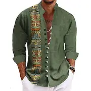 Men's Mask Ethic / African Shirt Stand Collar Shirt Long Sleeve Vintage Retro Vacation Daily Wear Going out Spring Fall Mandarin Collar Band Collar Button-Down