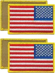 Templar Armoury (2-Pack) USA American Flag Patch 3 x 2 Embroidered - Hook and Loop - Gold Border - United States of America - Military Uniform - US Flag Patch - Red, White, and Blue (Right Side)