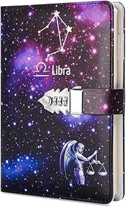 A5 Creative Password Journal with Lock, PU Leather Diary with Combination Lock Password Notebook Locking Journal Diary (Libra)