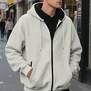 Men's Hoodie Full Zip Hoodie Fleece Hoodie Apricot Black Army Green Navy Blue Light Grey Hooded Plain Pocket Sports Outdoor Daily Holiday Polyester Streetwear