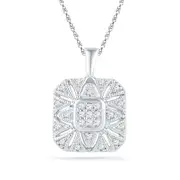 14kt White Gold Round Diamond Square Cluster Pendant 1/6 Cttw